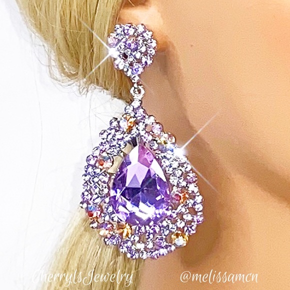 Lavender Austrian Crystal Formal Prom Pageant Chandelier Earrings - Picture 4 of 7